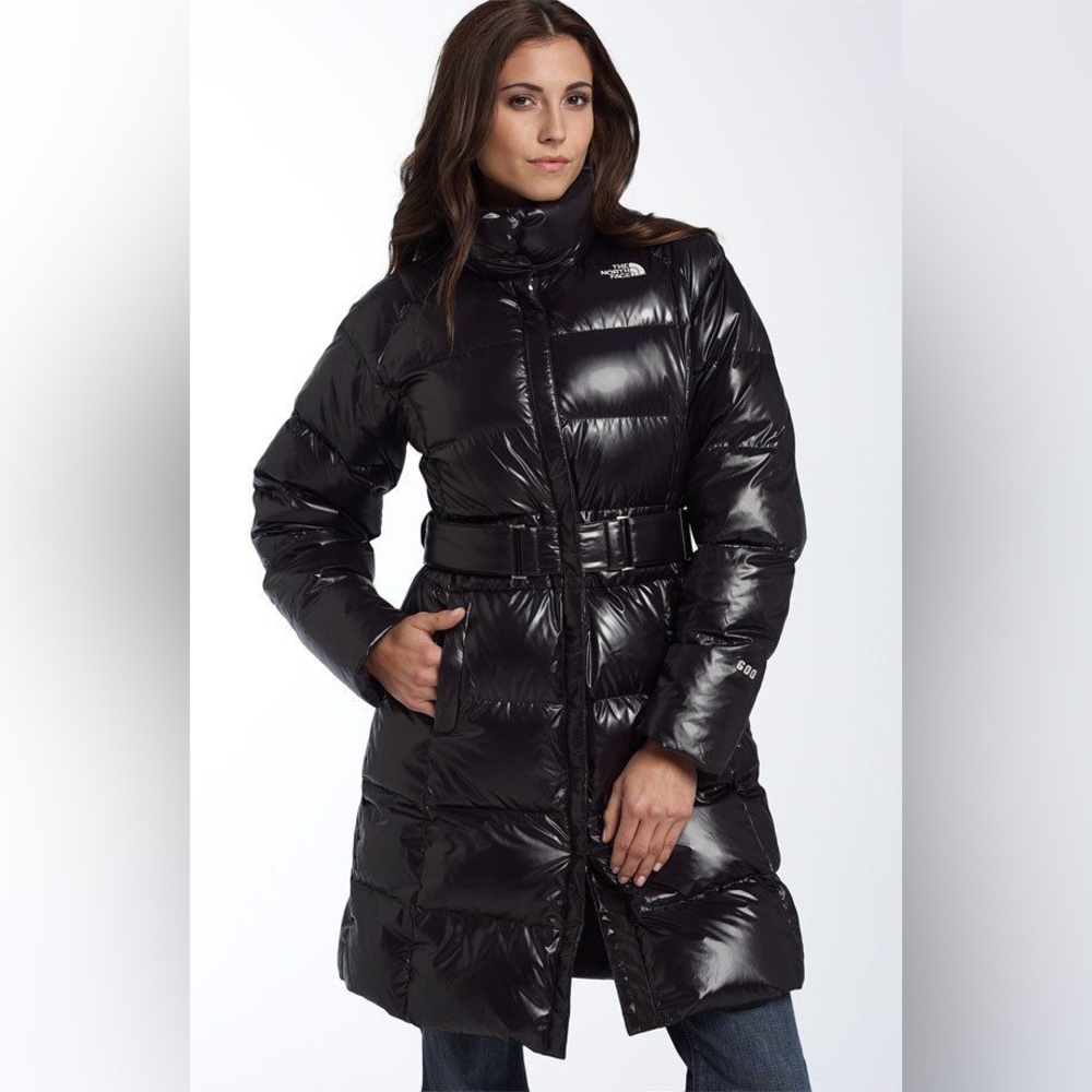 The North Face Women’s Shiny Glossy Black Quilted Puffer Down Long Parka Sz L